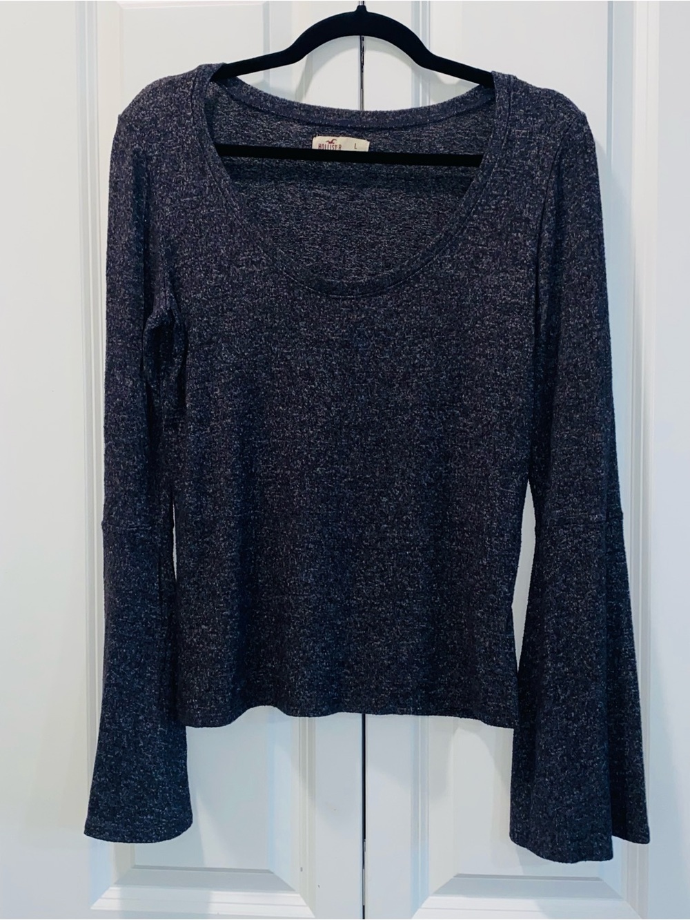 Hollister Heathered Dark Gray Bell-Sleeve Scoop Top